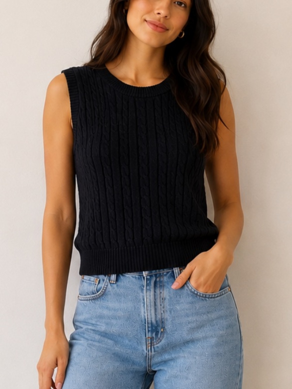 Parkhurst black sleeveless cable knit top
